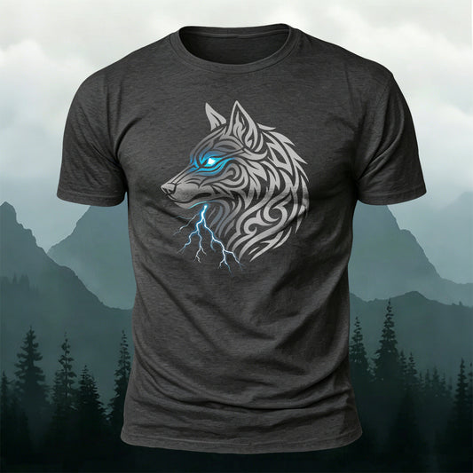 Tribal Lightning Wolf Printed Short Sleeve T-Shirt