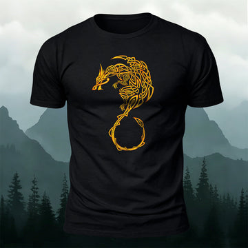 Golden Celtic Dragon Printed Short Sleeve T-Shirt