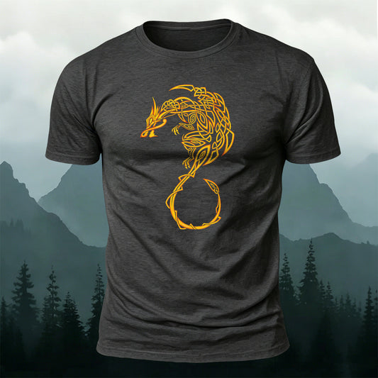 Golden Celtic Dragon Printed Short Sleeve T-Shirt