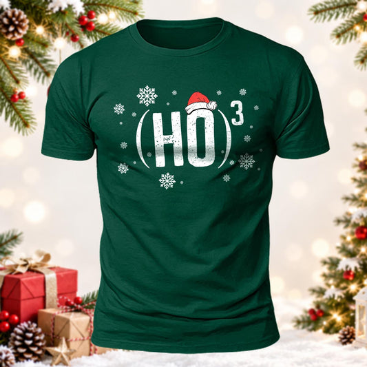 Science & Math Geek Holiday Aesthetic (HO) Cubed Santa Hat Printed Short Sleeve T-Shirt