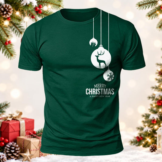 Christmas Hanging Ornaments Reindeer Merry Christmas Printed Short Sleeve T-Shirt