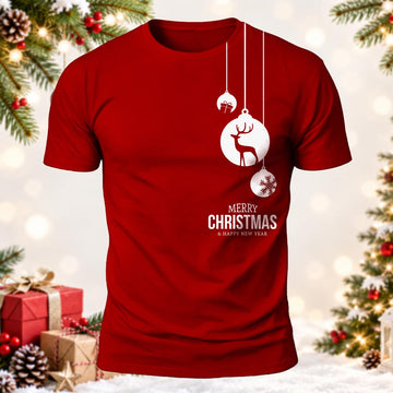 Christmas Hanging Ornaments Reindeer Merry Christmas Printed Short Sleeve T-Shirt