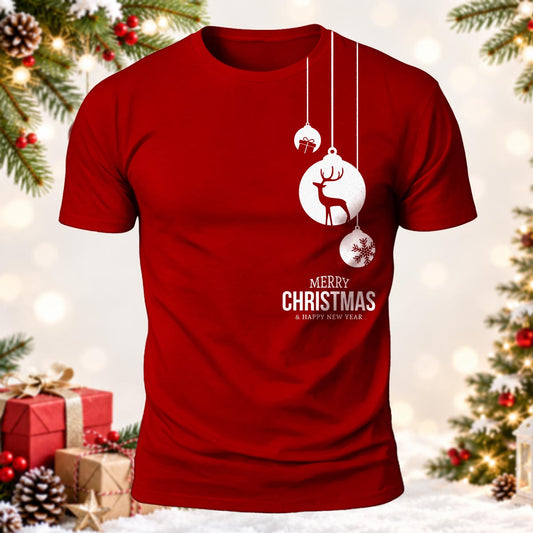 Christmas Hanging Ornaments Reindeer Merry Christmas Printed Short Sleeve T-Shirt