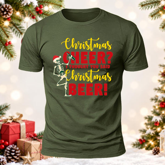 Beer Lover Xmas Gift Christmas Cheer or Christmas Beer Printed Short Sleeve T-Shirt