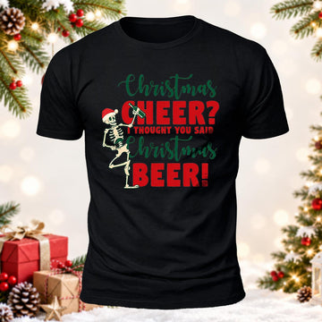 Beer Lover Xmas Gift Christmas Cheer or Christmas Beer Printed Short Sleeve T-Shirt