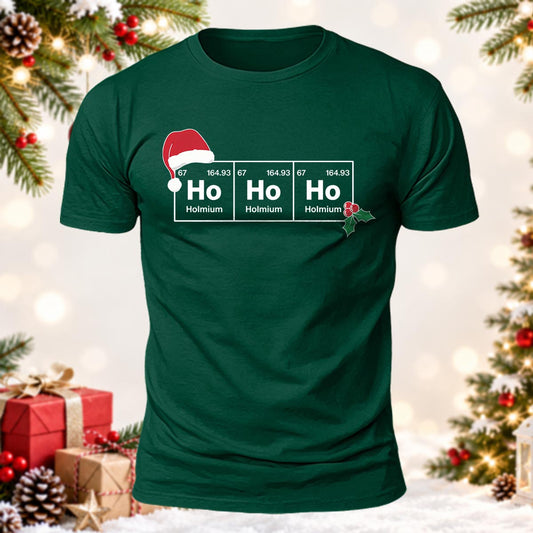 Funny Chemistry Christmas  Ho Ho Ho Periodic Table Holmium Printed Short Sleeve T-Shirt