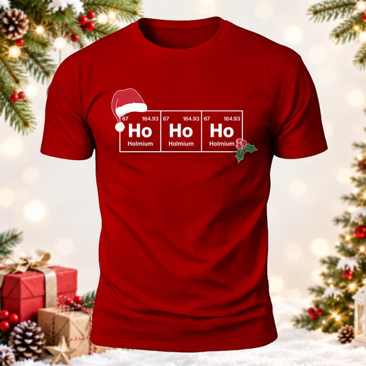 Funny Chemistry Christmas  Ho Ho Ho Periodic Table Holmium Printed Short Sleeve T-Shirt