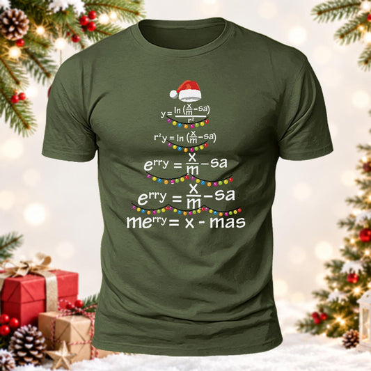 Math Teacher Christmas Gift Merry = X-mas Equation Printed Short Sleeve T-Shirt