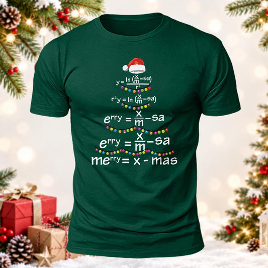 Math Teacher Christmas Gift Merry = X-mas Equation Printed Short Sleeve T-Shirt