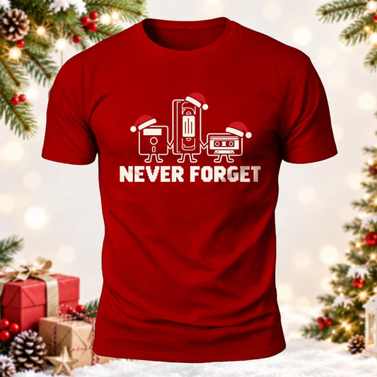 80s 90s Nostalgia Christmas Retro Cassette Tape Santa Hat Printed Short Sleeve T-Shirt