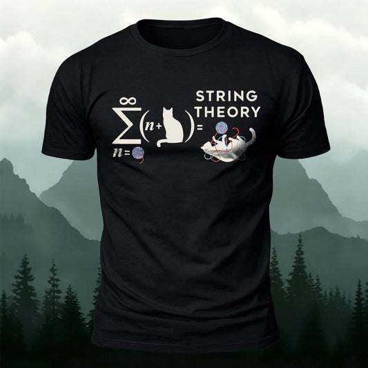 Funny String Theory Cat & Yarn Printed Short Sleeve T-Shirt