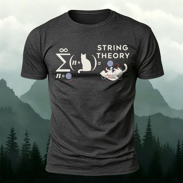 Funny String Theory Cat & Yarn Printed Short Sleeve T-Shirt