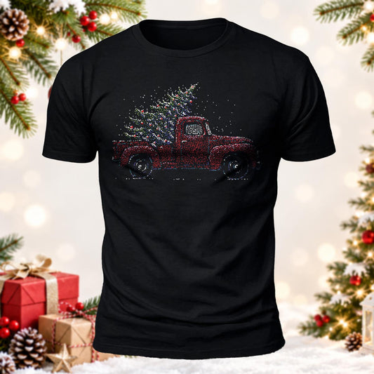 Vintage Christmas Truck Printed Short Sleeve T-Shirt