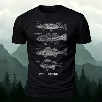 Fishing Lover Gift Catch of the Day Fish Species Sketch Printed Short Sleeve T-Shirt