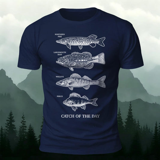 Fishing Lover Gift Catch of the Day Fish Species Sketch Printed Short Sleeve T-Shirt