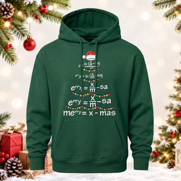 Math Teacher Christmas Gift Merry = X-mas Equation Printed Hoodie