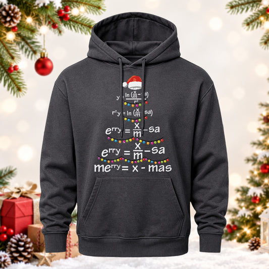 Math Teacher Christmas Gift Merry = X-mas Equation Printed Hoodie