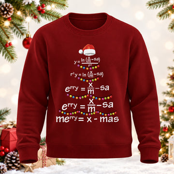 Math Teacher Christmas Gift Merry = X-mas Equation Printed Round Neck Sweatshirt