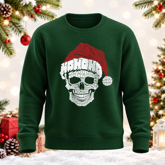 HOHOHO Santa Skull Printed Round Neck Sweatshirt