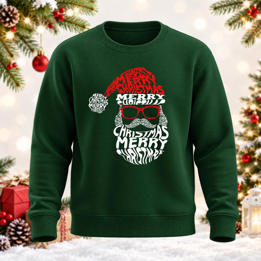 Word Art Santa Claus Printed Round Neck Sweatshirt