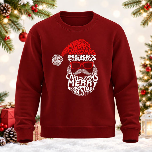 Word Art Santa Claus Printed Round Neck Sweatshirt