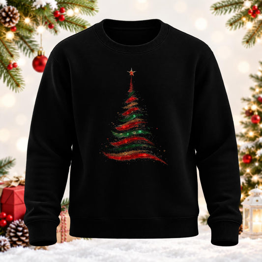 Glitter Christmas Tree Printed Round Neck Sweatshirt