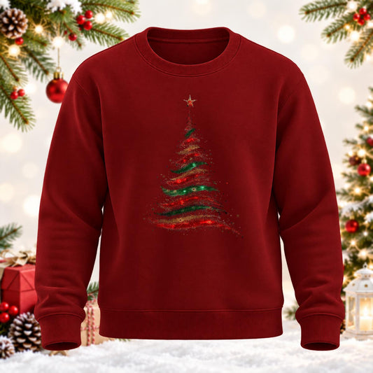 Glitter Christmas Tree Printed Round Neck Sweatshirt