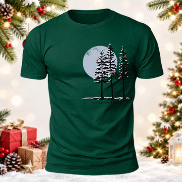 Peace On Earth Winter Moon & Red Cardinal Printed Short Sleeve T-Shirt