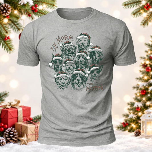 The More The Merrier Santa Hat Dog Breeds Printed Short Sleeve T-Shirt