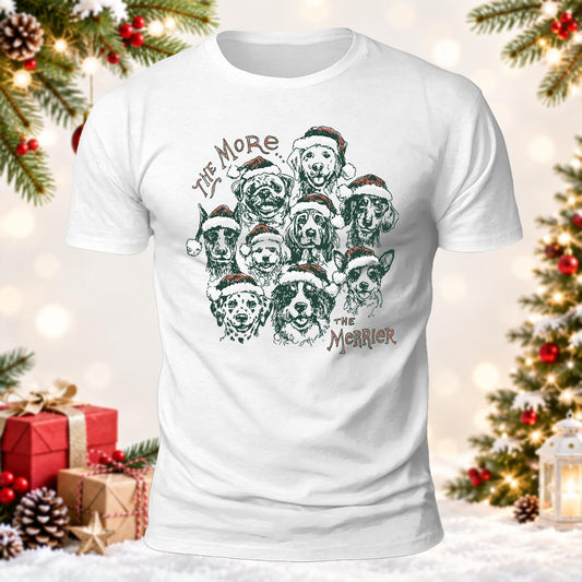 The More The Merrier Santa Hat Dog Breeds Printed Short Sleeve T-Shirt