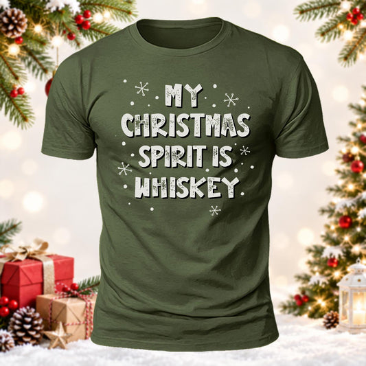 My Christmas Spirit Is Whiskey Printed Short Sleeve T-Shirt