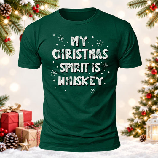My Christmas Spirit Is Whiskey Printed Short Sleeve T-Shirt