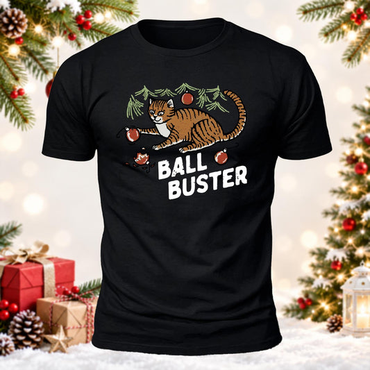 Ball Buster Christmas Cat Printed Short Sleeve T-Shirt