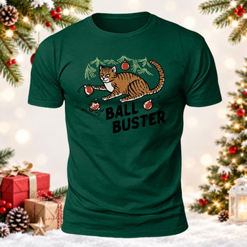 Ball Buster Christmas Cat Printed Short Sleeve T-Shirt