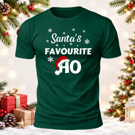 Santa's Favourite Ho Santa Hat Printed Short Sleeve T-Shirt