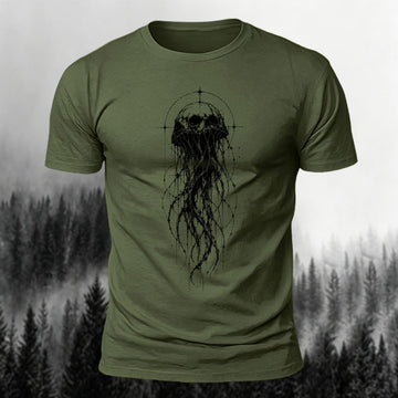 Skull Jellyfish & Sacred Geometry Printed Short Sleeve T-Shirt