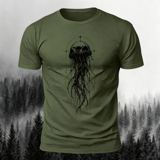 Skull Jellyfish & Sacred Geometry Printed Short Sleeve T-Shirt