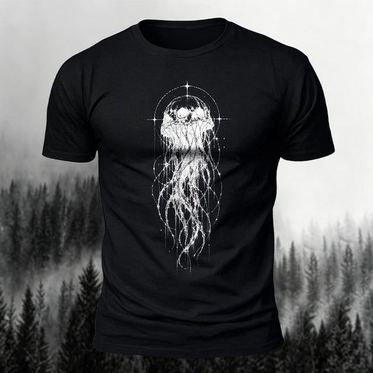 Skull Jellyfish & Sacred Geometry Printed Short Sleeve T-Shirt