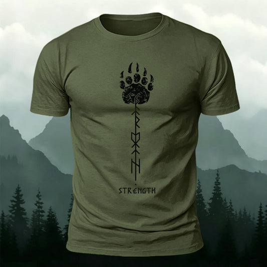 Viking Lore Gift Bear Paw Strength Rune Printed Short Sleeve T-Shirt