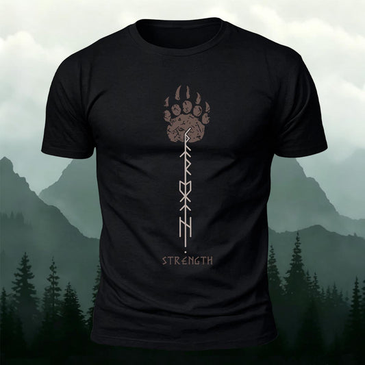 Viking Lore Gift Bear Paw Strength Rune Printed Short Sleeve T-Shirt