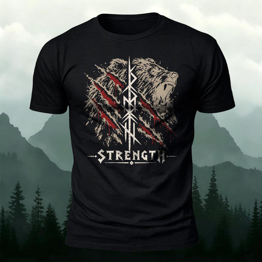 Norse Mythology Viking Bear Strength Printed Short Sleeve T-Shirt