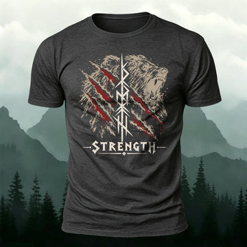 Norse Mythology Viking Bear Strength Printed Short Sleeve T-Shirt