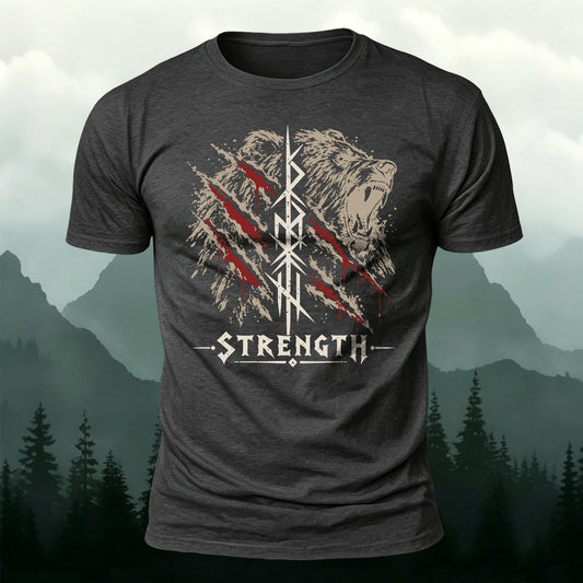 Norse Mythology Viking Bear Strength Printed Short Sleeve T-Shirt