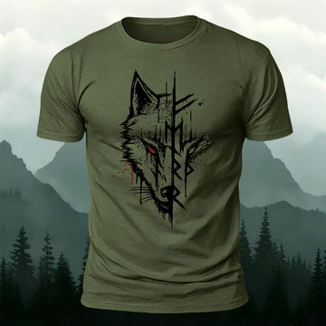 Fenrir Wolf & Norse Rune Split Printed Short Sleeve T-Shirt