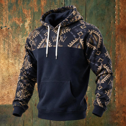 Western Aztec Printed Navy Printed Hoodie