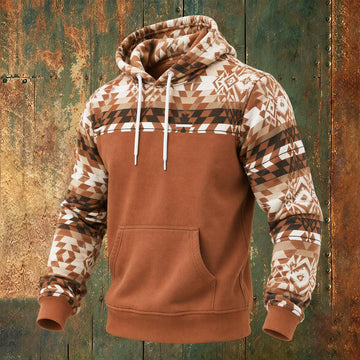 Vintage Tribal Aztec Warm Brown Printed Hoodie