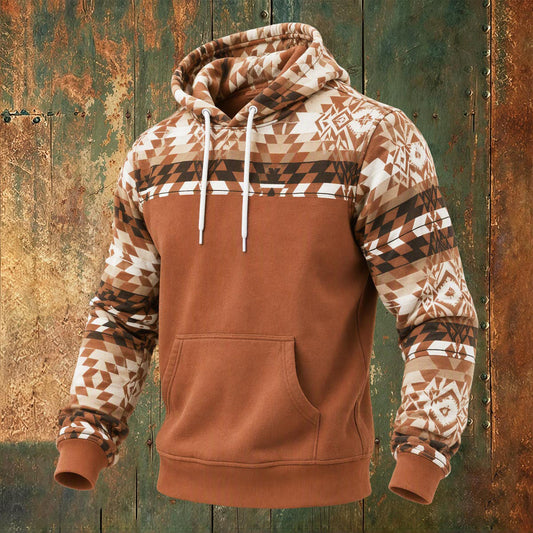 Vintage Tribal Aztec Warm Brown Printed Hoodie