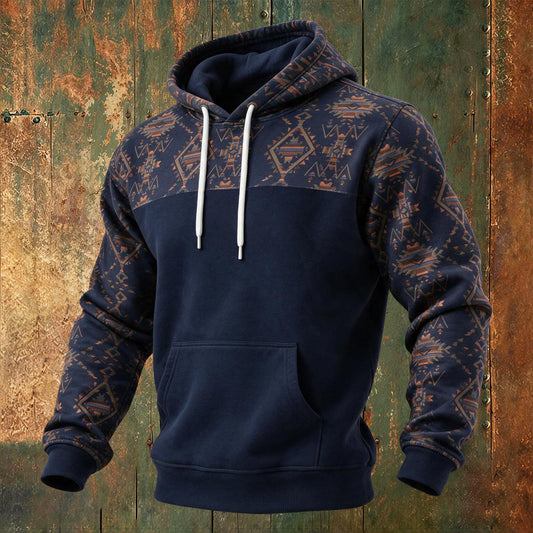 Western Aztec Diamond Pattern Printed Hoodie