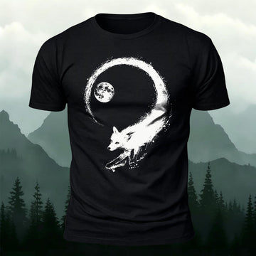 Zen Ink Fox & Full Moon Printed Short Sleeve T-Shirt