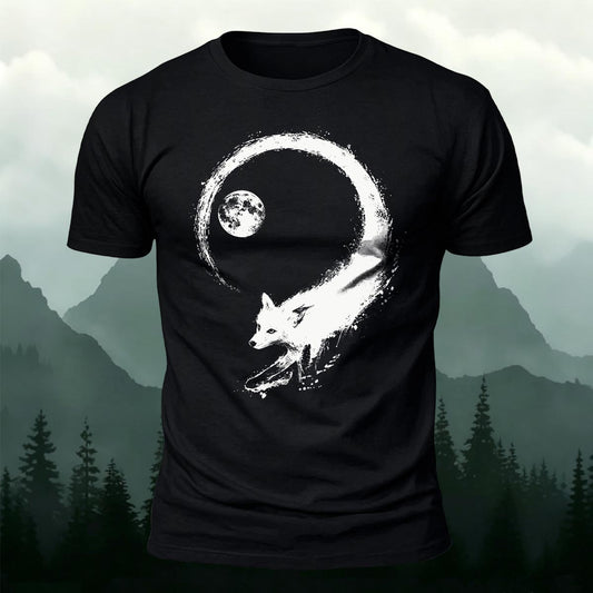 Zen Ink Fox & Full Moon Printed Short Sleeve T-Shirt